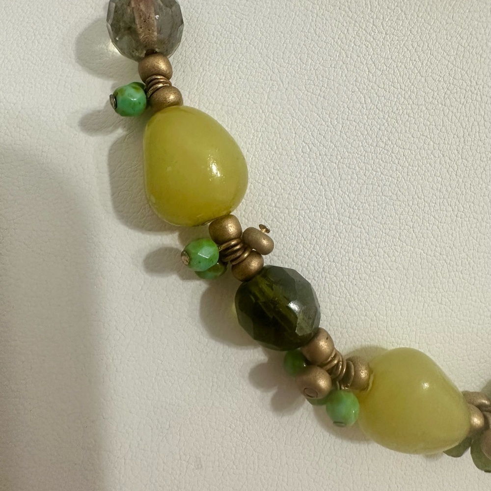Boho Adjustable Artisan Yellow & Green Stone Beaded Necklace Earthy Statement - Picture 2 of 5